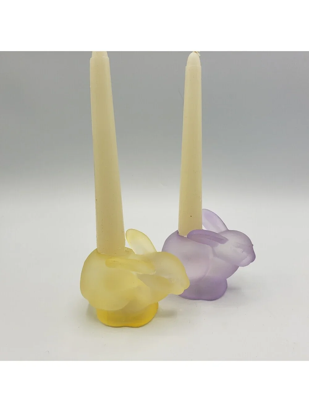 Celebration Taper Candle Holders In Box Frosted Glass Bunny Rabbits Easter